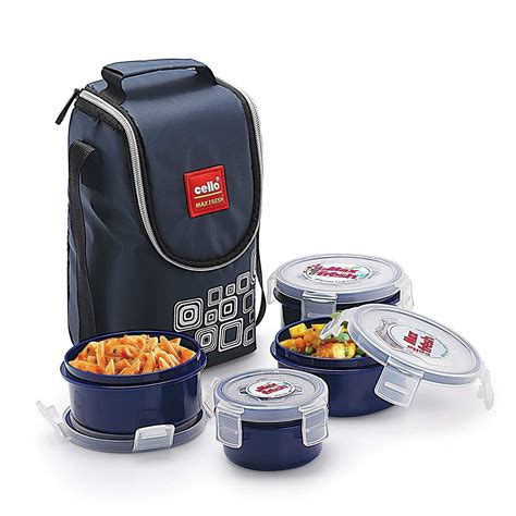 cello max fresh click steel lunch box set 4 pieces|Amazon.com: Cello Lunch Box.